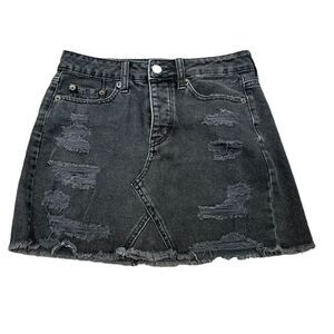 American Eagle Mini Skirt Distressed Black Denim Jean Medium Wash 00